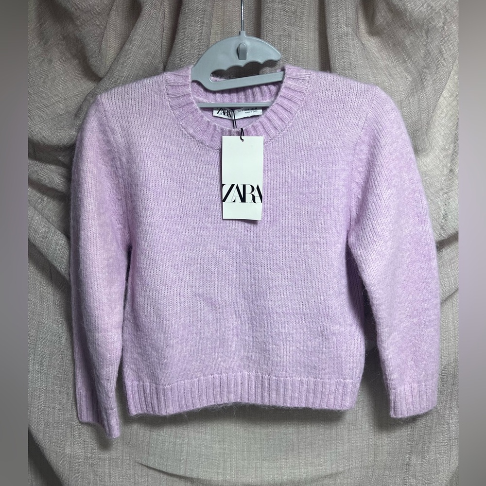 Zara - Crop Fuzzy Wool Blend Sweater - Lavender